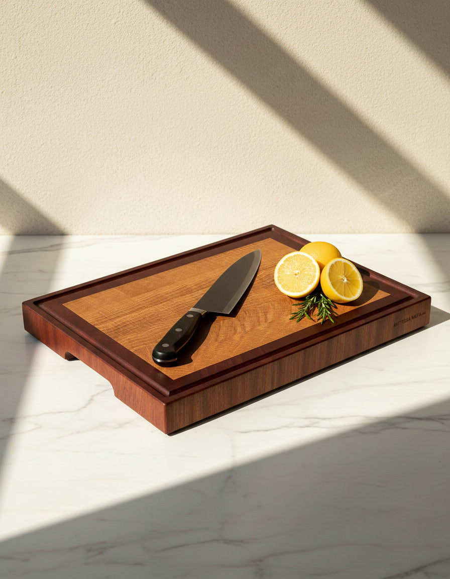 tagliere in legno professionale da cucina resistente end grain con canalina raccogli liquidi