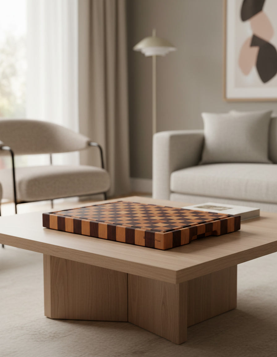 centro tavola di design in legno massello di mogano e faggio
