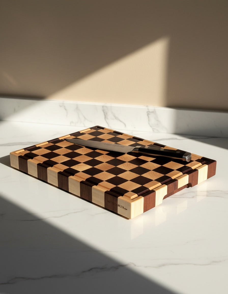 tagliere in legno a scacchi professionale da cucina resistente end grain con canalina raccogli liquidi