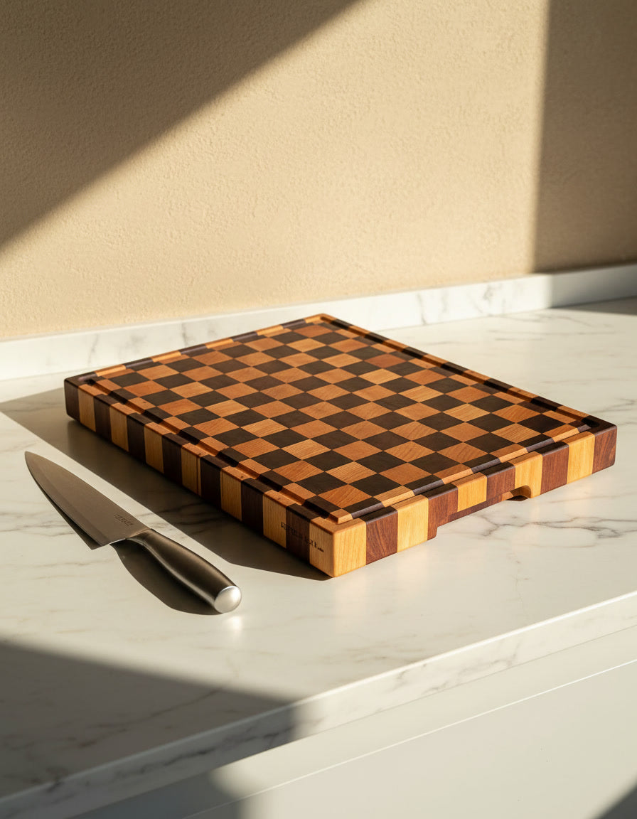 tagliere in legno a scacchi professionale da cucina resistente end grain con canalina raccogli liquidi