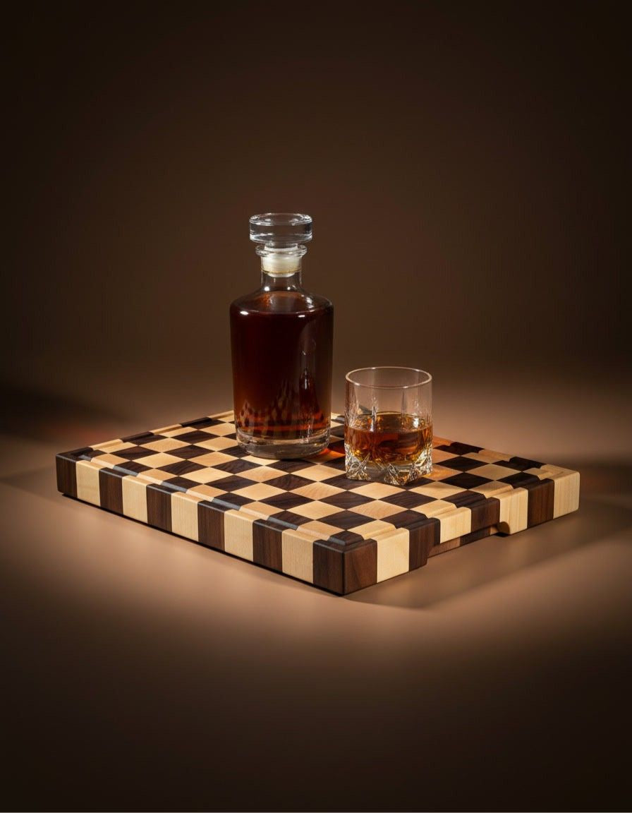 vassoio da portata di lusso artigianale in legno di noce e acero per vino e liquori